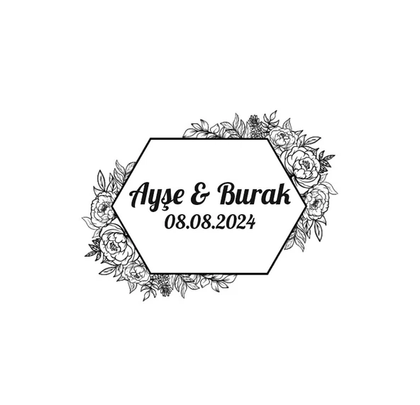 Pembe Güllü Yeşil Yaprak Çelenk Etiketi Kına Nişan Düğün 3x3 cm özel etiket / 50 adet sticker ürün görseli 1