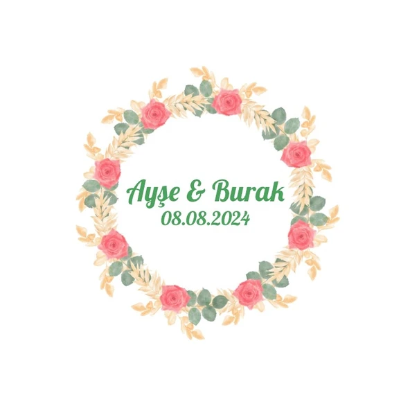 Mor Güllü Yatay Etiket Kına Nişan Düğün 3x3 cm özel etiket / 50 adet sticker ürün görseli 1