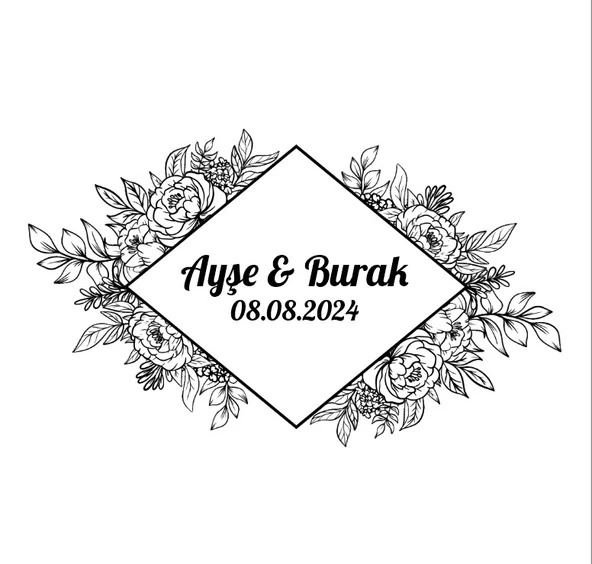 Yuvarlak Zambak Çiçekli Etiket Kına Nişan Düğün 3x3 cm özel etiket / 50 adet sticker ürün görseli 1