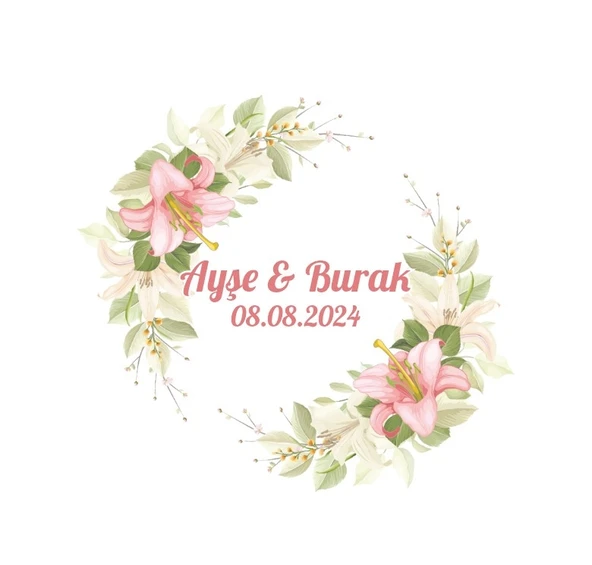Renkli Güllü Yaprak Çelenk Etiketi Kına Nişan Düğün 3x3 cm özel etiket / 50 adet sticker ürün görseli 1