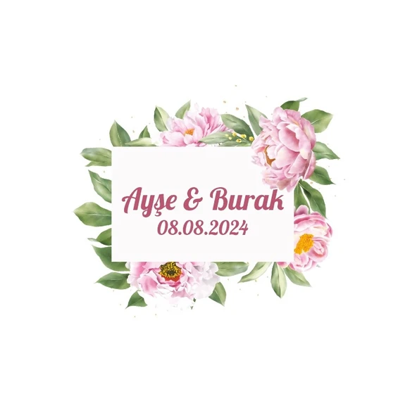 Siyah Beyaz Kare Çiçekli Etiket Kına Nişan Düğün 3x3 cm özel etiket / 50 adet sticker ürün görseli 1