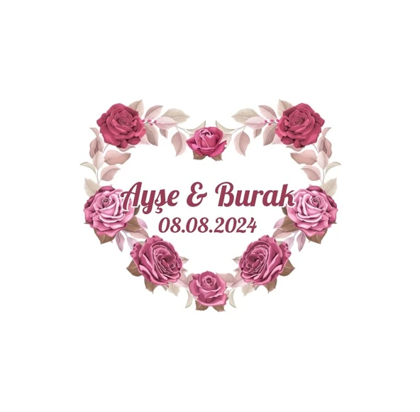 Mor Zambak ve Tomurcuk Çelenk Etiketi Kına Nişan Düğün 3x3 cm özel etiket / 50 adet sticker ürün görseli 1