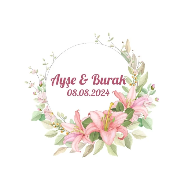 Yarım Çelenk Pastel Güllü Etiket Kına Nişan Düğün 3x3 cm özel etiket / 50 adet sticker ürün görseli 1