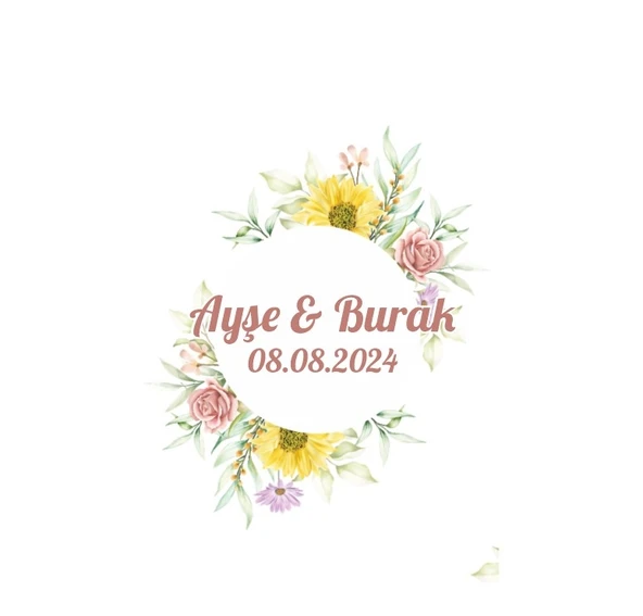 Bordo Güllü Çelenk Etiketi Kına Nişan Düğün 3x3 cm özel etiket / 50 adet sticker ürün görseli 1