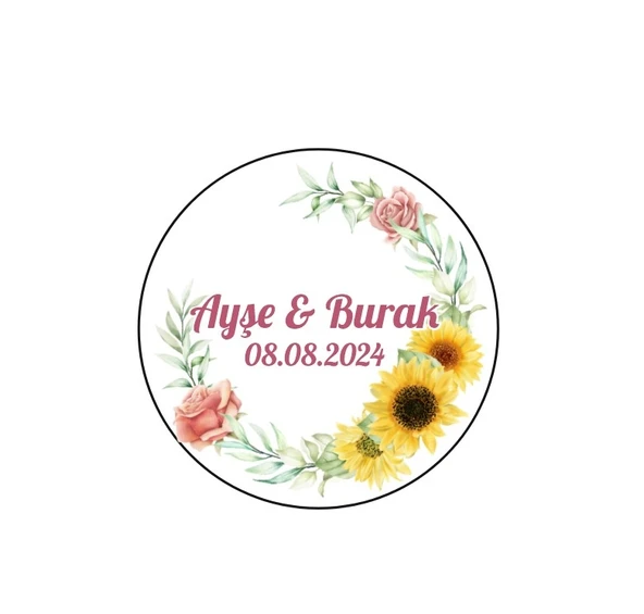 Şakayık Çerçeveli Elmas Etiket Kına Nişan Düğün 3x3 cm özel etiket / 50 adet sticker ürün görseli 1
