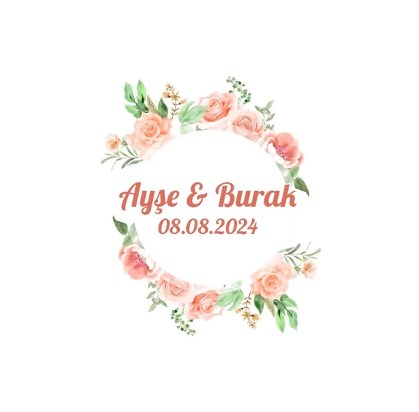 Zambak ve Küçük Çiçekli Daire Etiket Kına Nişan Düğün 3x3 cm özel etiket / 50 adet sticker ürün görseli 1