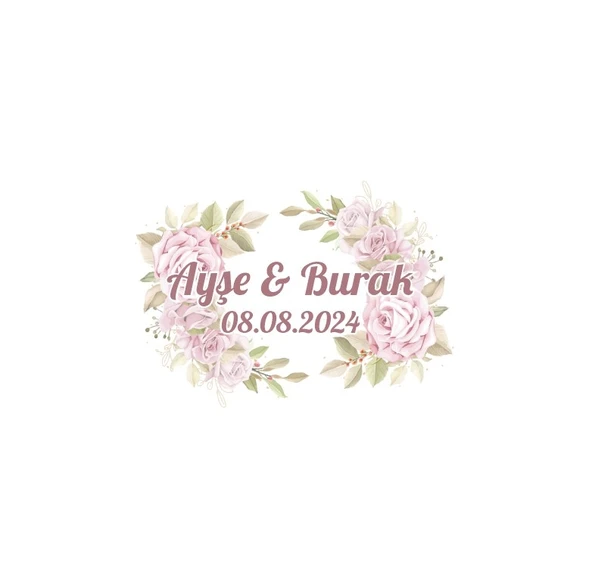 Beyaz Çiçekli Yeşil Yaprak Çelenk Etiketi Kına Nişan Düğün 3x3 cm özel etiket / 50 adet sticker ürün görseli 1