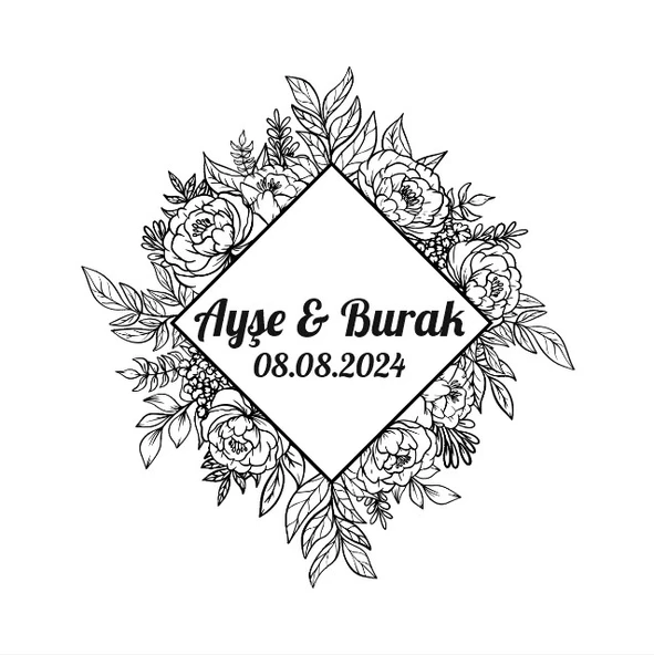 Yuvarlak Ayçiçeği ve Gül Çelengi Etiketi Kına Nişan Düğün 3x3 cm özel etiket / 50 adet sticker ürün görseli 1