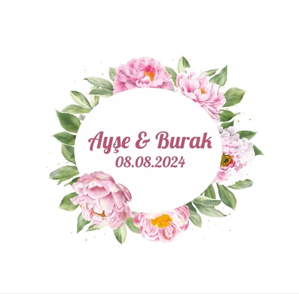 Siyah Beyaz Çiçekli Elmas Çerçeve Etiketi Kına Nişan Düğün 3x3 cm özel etiket / 50 adet sticker ürün görseli 1