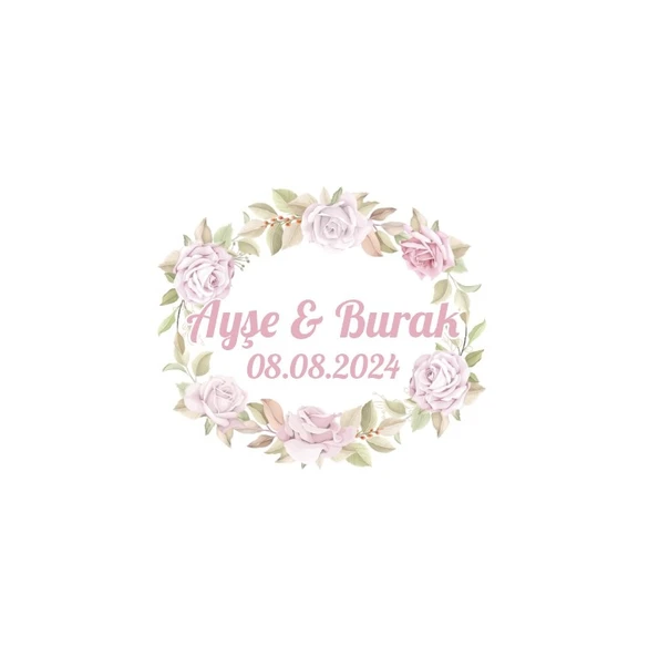 Yuvarlak Şakayık Çiçekli Etiket Kına Nişan Düğün 3x3 cm özel etiket / 50 adet sticker ürün görseli 1