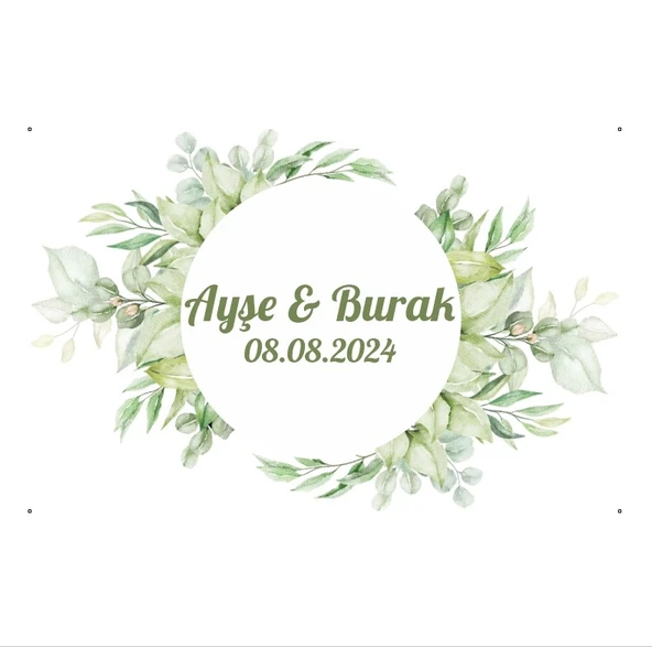 Kahverengi Yapraklı Gül Çelenk Etiketi Kına Nişan Düğün 3x3 cm özel etiket / 50 adet sticker ürün görseli 1