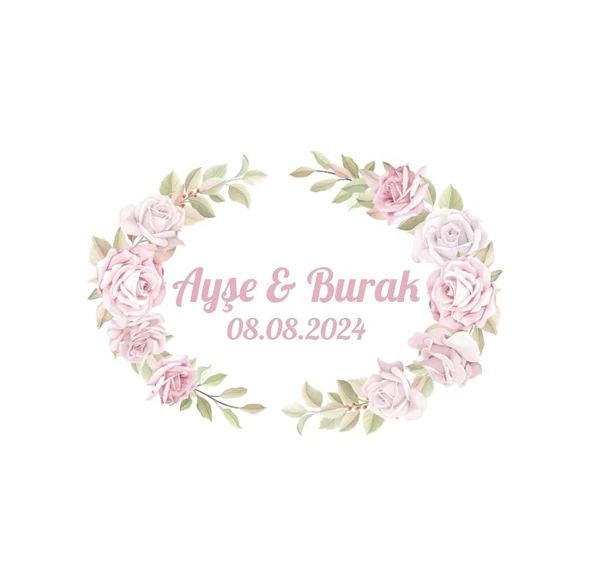 Pastel Güllü Çelenk Etiketi Kına Nişan Düğün 3x3 cm özel etiket / 50 adet sticker ürün görseli 1