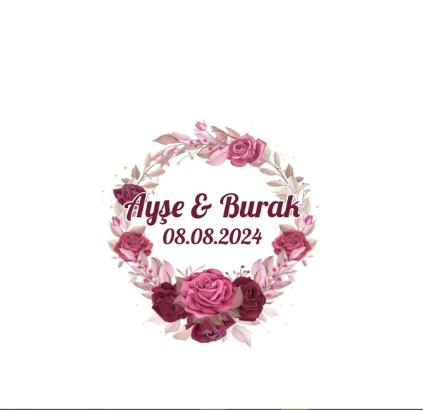 Altın Çember Ayçiçeği ve Gül Etiketi Kına Nişan Düğün 3x3 cm özel etiket / 50 adet sticker ürün görseli 1