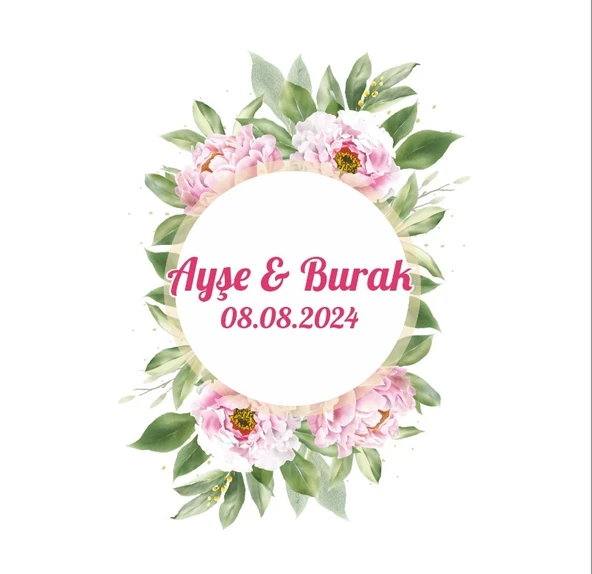 Minimalist Altın Rengi Yaprak Çelengi Etiketi Kına Nişan Düğün 3x3 cm özel etiket / 50 adet sticker ürün görseli 1