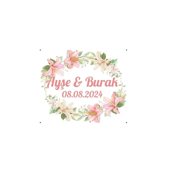 Açık Pembe ve Sarı Çiçekli Çelenk Etiketi Kına Nişan Düğün 3x3 cm özel etiket / 50 adet sticker ürün görseli 1