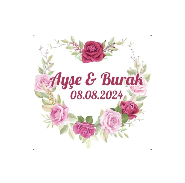Kırmızı Meyveli Yuvarlak Çelenk Etiketi Kına Nişan Düğün 3x3 cm özel etiket / 50 adet sticker ürün görseli 1