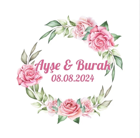 Çam Yapraklı Kırmızı Meyveli Etiket Kına Nişan Düğün 3x3 cm özel etiket / 50 adet sticker ürün görseli 1