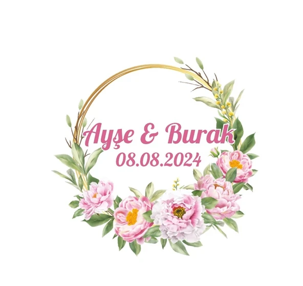 Kozalak ve Çilekli Yuvarlak Etiket Kına Nişan Düğün 3x3 cm özel etiket / 50 adet sticker ürün görseli 1