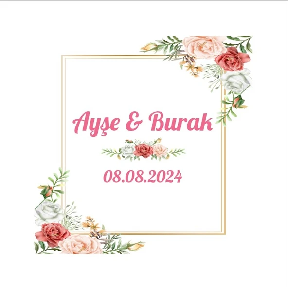 Altın Çerçeveli Çam Kozalaklı Etiket Kına Nişan Düğün 3x3 cm özel etiket / 50 adet sticker ürün görseli 1