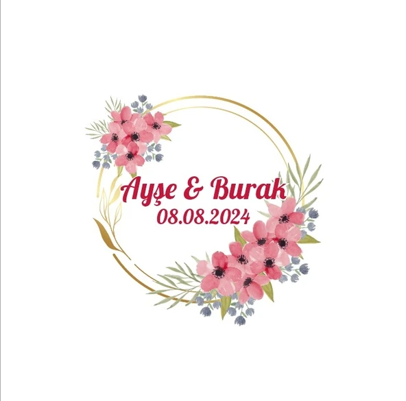 Kırmızı Meyveli Kare Çelenk Etiketi Kına Nişan Düğün 3x3 cm özel etiket / 50 adet sticker ürün görseli 1