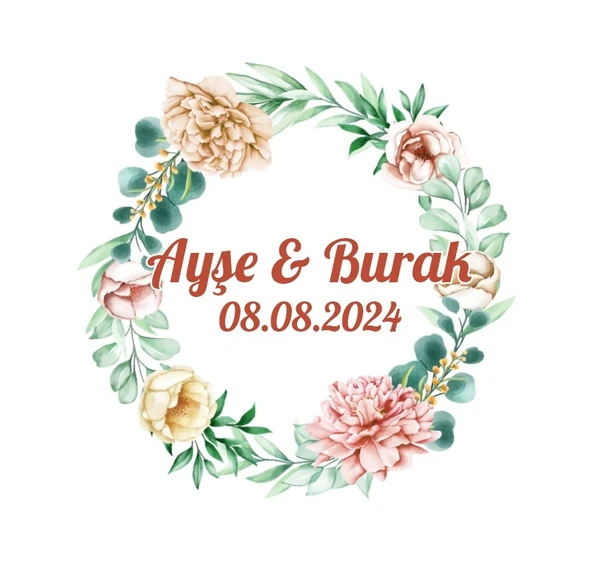 Yuvarlak Geyik Boynuzlu Çiçek Etiketi Kına Nişan Düğün 3x3 cm özel etiket / 50 adet sticker ürün görseli 1