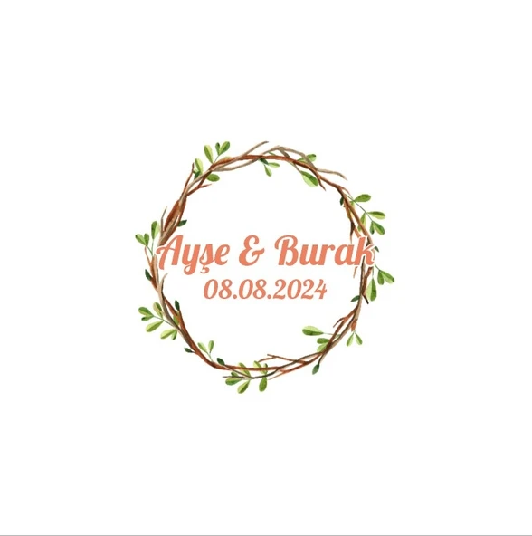 Kış Yaprakları ve Meyveli Yuvarlak Etiket Kına Nişan Düğün 3x3 cm özel etiket / 50 adet sticker ürün görseli 1