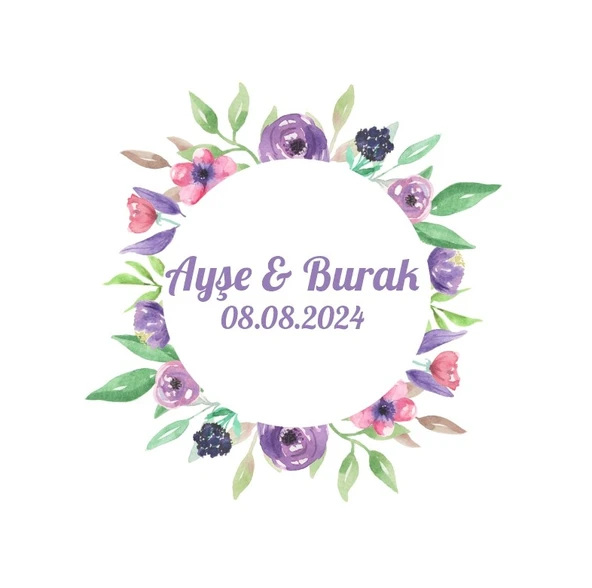 Kış Temalı Oval Çiçekli Etiket Kına Nişan Düğün 3x3 cm özel etiket / 50 adet sticker ürün görseli 1