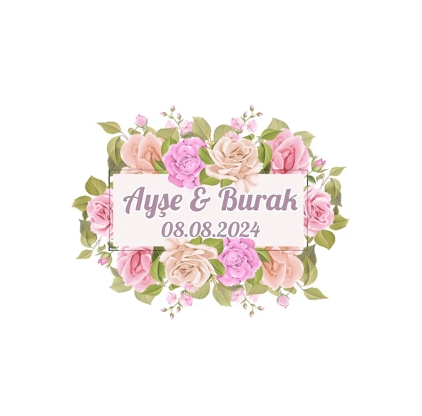 Kış Meyveli Kuşlu Oval Etiket Kına Nişan Düğün 3x3 cm özel etiket / 50 adet sticker ürün görseli 1