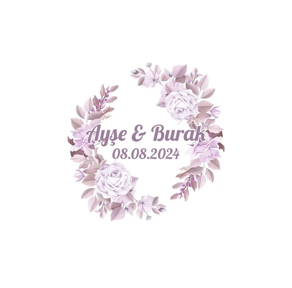 Altın Çerçeveli Çam Çelenk Etiketi Kına Nişan Düğün 3x3 cm özel etiket / 50 adet sticker ürün görseli 1
