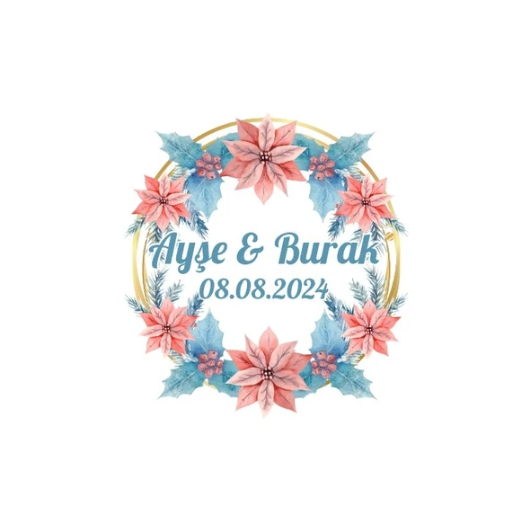 Kış Yapraklı ve Meyveli Dikdörtgen Etiket Kına Nişan Düğün 3x3 cm özel etiket / 50 adet sticker ürün görseli 1