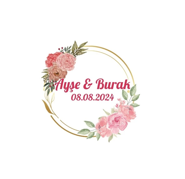 Çam Kozalaklı ve Meyveli Kare Etiket Kına Nişan Düğün 3x3 cm özel etiket / 50 adet sticker ürün görseli 1