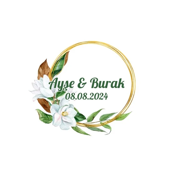 Şık Kozalak ve Yaprak Etiketi Kına Nişan Düğün 3x3 cm özel etiket / 50 adet sticker ürün görseli 1