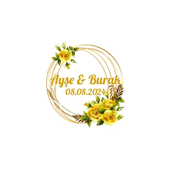 Kış Yeşillikli Oval Etiket Kına Nişan Düğün 3x3 cm özel etiket / 50 adet sticker ürün görseli 1