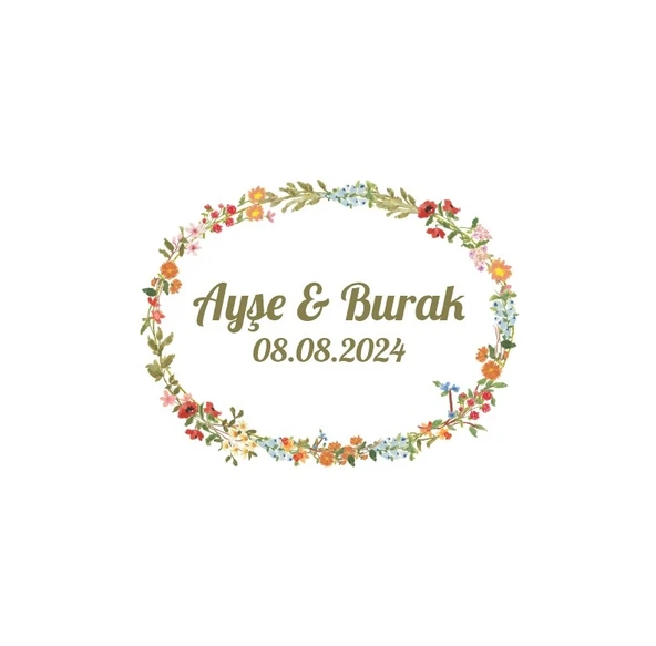 Kozalak ve Meyveli Yuvarlak Etiket Kına Nişan Düğün 3x3 cm özel etiket / 50 adet sticker ürün görseli 1