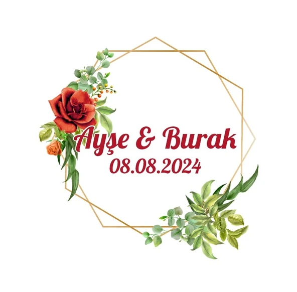 Yuvarlak Geyikli Kış Etiketi Kına Nişan Düğün 3x3 cm özel etiket / 50 adet sticker ürün görseli 1