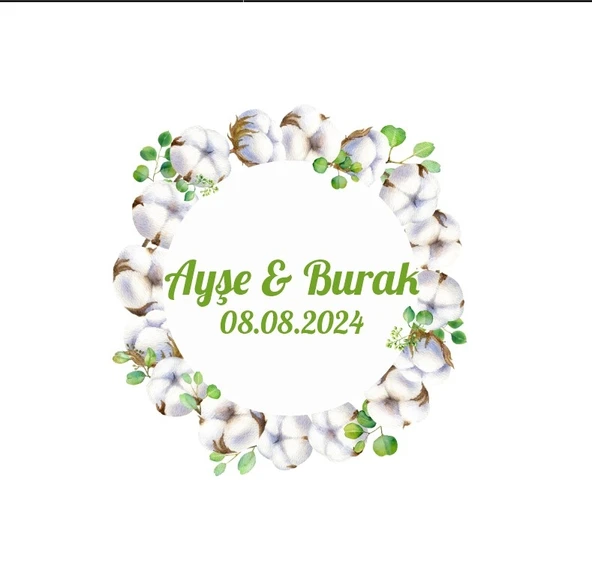 Yuvarlak Kuş ve Çiçekli Kış Etiketi Kına Nişan Düğün 3x3 cm özel etiket / 50 adet sticker ürün görseli 1