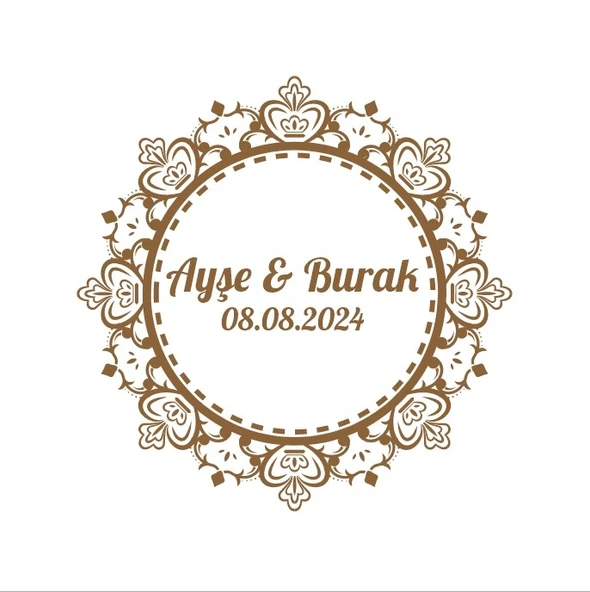 Yaprak ve Kozalaklı Oval Etiket Kına Nişan Düğün 3x3 cm özel etiket / 50 adet sticker ürün görseli 1