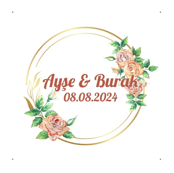 Yapraklı Kış Meyveli Oval Etiket Kına Nişan Düğün 3x3 cm özel etiket / 50 adet sticker ürün görseli 1