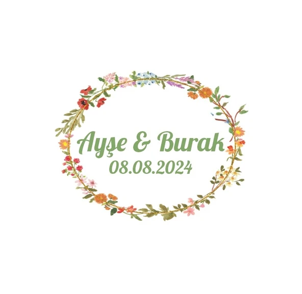 Kış Bitkili Yuvarlak Etiket Kına Nişan Düğün 3x3 cm özel etiket / 50 adet sticker ürün görseli 1
