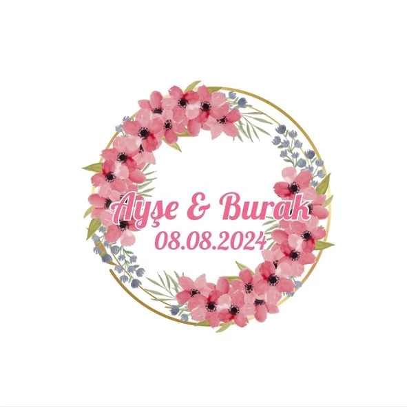 Kış Meyveli Yapraklı Kare Etiket Kına Nişan Düğün 3x3 cm özel etiket / 50 adet sticker ürün görseli 1
