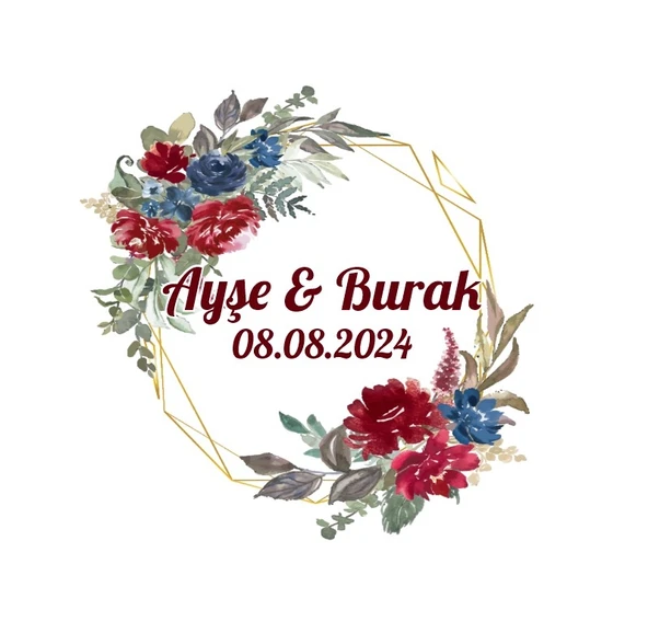 Kozalak ve Çilekli Dikdörtgen Etiket Kına Nişan Düğün 3x3 cm özel etiket / 50 adet sticker ürün görseli 1