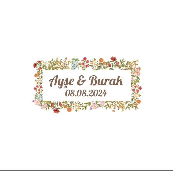 Kış Meyveli Yapraklı Yuvarlak Etiket Kına Nişan Düğün 3x3 cm özel etiket / 50 adet sticker ürün görseli 1