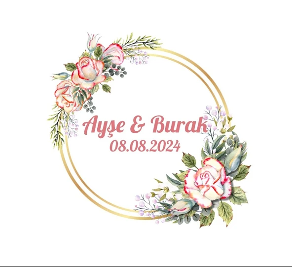 Çam Yapraklı ve Çiçekli Kare Etiket Kına Nişan Düğün 3x3 cm özel etiket / 50 adet sticker ürün görseli 1