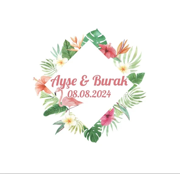 Yapraklı Kış Oval Etiket Kına Nişan Düğün 3x3 cm özel etiket / 50 adet sticker ürün görseli 1