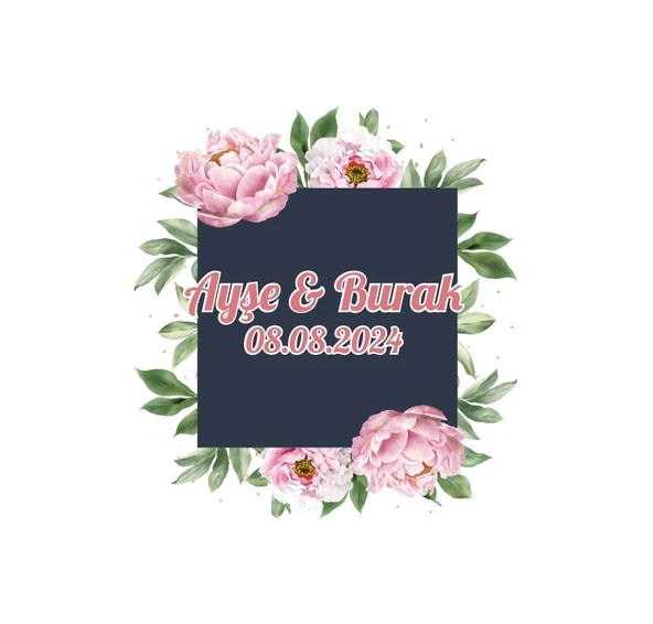 Kozalaklı ve Yapraklı Oval Etiket Kına Nişan Düğün 3x3 cm özel etiket / 50 adet sticker ürün görseli 1