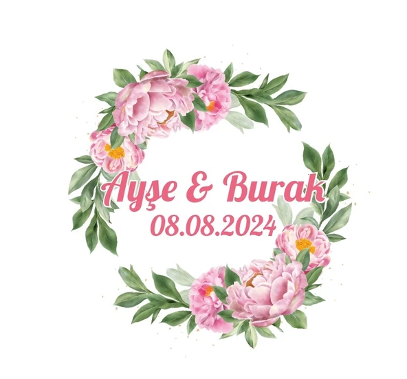 Kuşlu ve Çiçekli Kış Etiketi Kına Nişan Düğün 3x3 cm özel etiket / 50 adet sticker ürün görseli 1