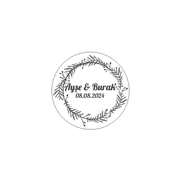 Çam Kozalaklı ve Meyveli Yuvarlak Etiket Kına Nişan Düğün 3x3 cm özel etiket / 50 adet sticker ürün görseli 1