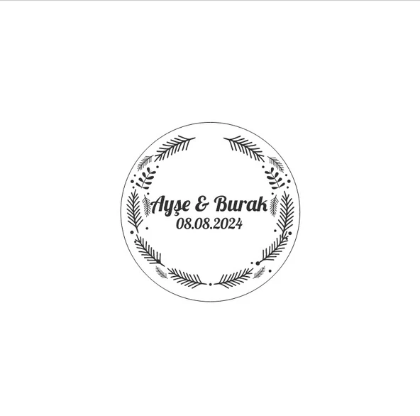 Yapraklı Kırmızı Meyveli Yuvarlak Etiket Kına Nişan Düğün 3x3 cm özel etiket / 50 adet sticker ürün görseli 1