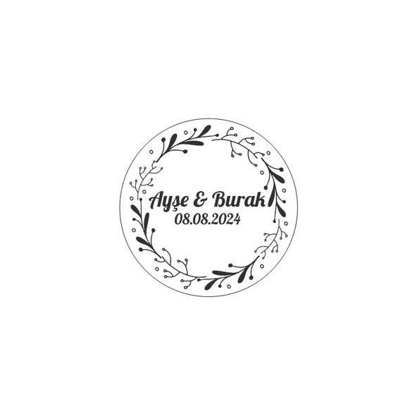 Minimalist Altın Rengi Yaprak Çelengi Etiketi Kına Nişan Düğün 3x3 cm özel etiket / 50 adet sticker ürün görseli 1