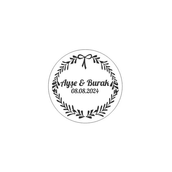 Altın Halkalı Yaprak Çelenk Etiketi Kına Nişan Düğün 3x3 cm özel etiket / 50 adet sticker ürün görseli 1